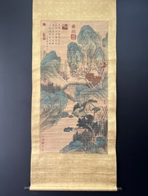 A Chinese Vertical Scroll Ink Painting of Landscape on Paper