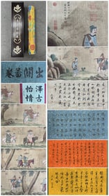 A Chinese Hand Scroll Ink Painting of Figure and Story on Silk
