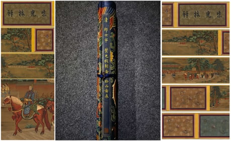 A Chinese Hand Scroll Ink Painting of Figure and Story on Silk