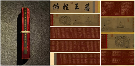 A Chinese Hand Scroll Ink Painting of Figure and Story on Silk