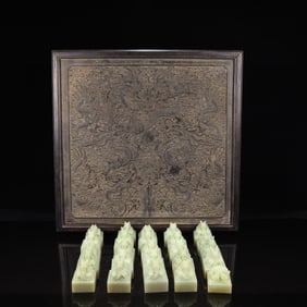 A Set of Fine White Jade Dragon Pattern Seals,With Poem