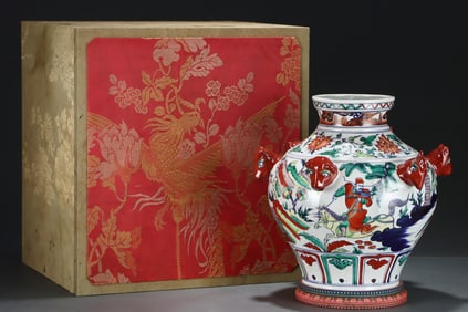 A Rare Wucai Figure and Story Pattern Jar