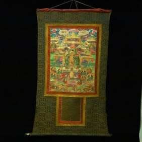 A Rare Brocade Painted Color Statue of Manjusri Tangka