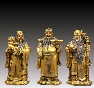 A Set of Solemn Gilt Bronze Statue of Figures