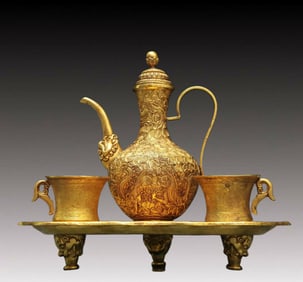 A Gilt Bronze 'Flower and Dragon' Wine Set