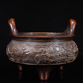 A Rare Bronze Flower Pattern Double-Ears and Tripod Censer