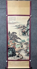 A Chinese Vertical Scroll Ink Painting of Landscape on Paper