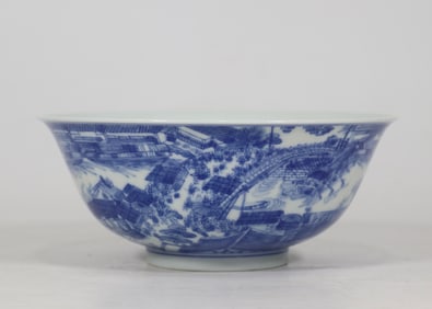 An Exquisite Blue and White Landscape and Figure Pattern Bowl