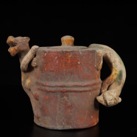 An Exquisite Tang Tri-Color Glazed Pottery Fish Pattern Teapot