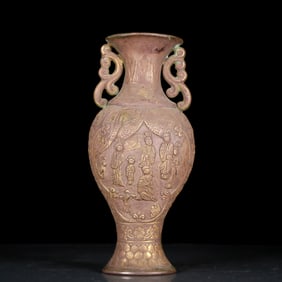 An Exquisite Gilt Silver Figure Pattern Double-ears Vase