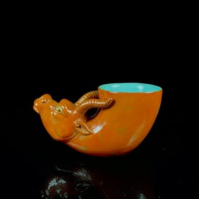An Exquisite Coral Red Glazed Buffalo Pattern Cup