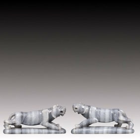 A Pair of Exquisite Cyan jade Tiger Ornaments