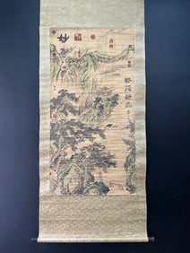 A Chinese Vertical Scroll Ink Painting of Landscape on Paper