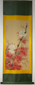 A Chinese Vertical Scroll Ink Painting of Flower and Bird on Paper