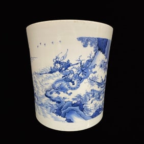 An Exquisite Blue and White Figure and Story Pattern Brush Pot