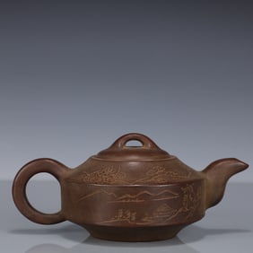 An Exquisite Purple Sands Landscape Pattern Teapot, With poem