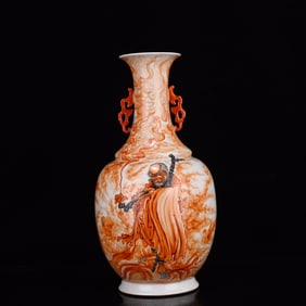 A Rare Iron-Red Ink Color Figure Pattern Double-Ears Vase