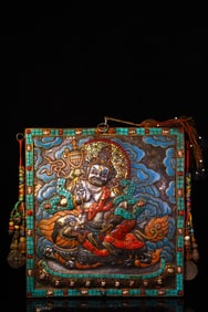 A Rare Bronze Inlaid Dzi Bead and Gems Statue of Heavenly King Tangka