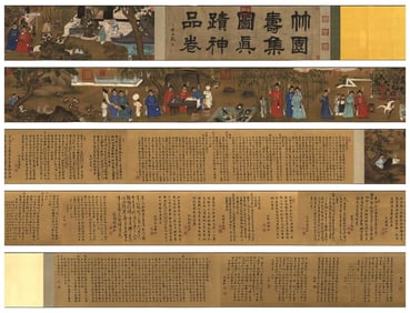 A Chinese Hand Scroll Ink Painting of Figure and Story on Silk