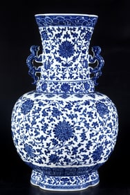 A Huge Blue and White Lotus Pattern Beast-Ears Vase