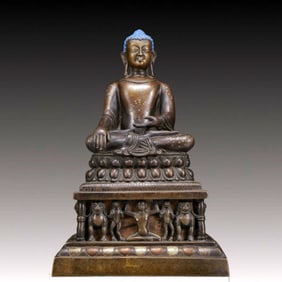 A Solemn Bronze Statue of Sakyamuni,With Inscription