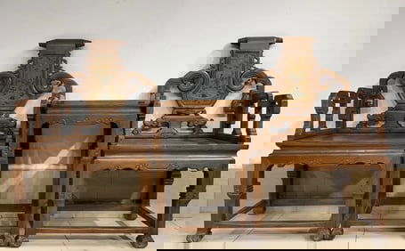 A Set of Huge Huanghuali wood Auspicious Beast and Eight Treasures Pattern Chairs