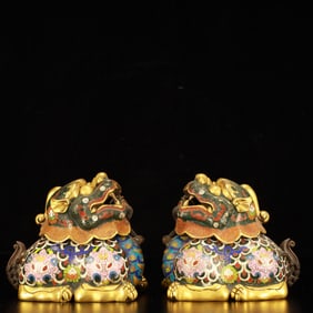 A Pair of Exquisite Cloisonne Flower Pattern Unicorn Censer