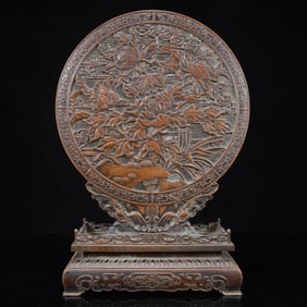 A Rare Bronze Flower Pattern Screen,With Poem