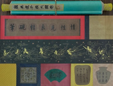 A Chinese Hand Scroll Ink Painting of Figure on Silk