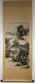 A Chinese Vertical Scroll Ink Painting of Landscape on Paper