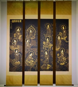 A Set of Chinese Vertical Scroll Ink Statue of Avalokitesvara on Paper