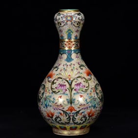 An Exquisite Enamel Painted Gold Lotus Pattern Vase