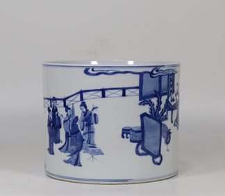 An Exquisite Blue and White Figure and Story Pattern Brush Pot