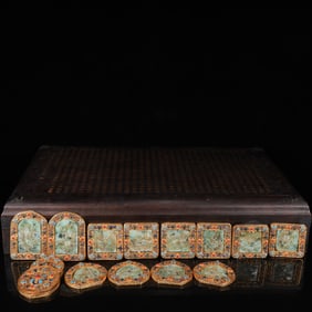 A Set of Fine Jadeite Cover with Gold Figure Ornaments