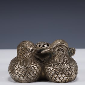 A Pair of Exquisite Silver-plated Mandarin Duck Censers