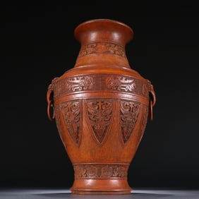 An Exquisite Bamboo Beast-Face Pattern Beast-Ears Vase