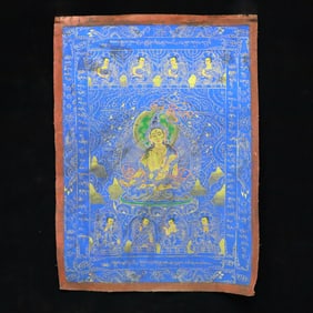 A Rare Brocade Painted Color Statue of Amitayus Tangka