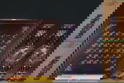 A Pair of Huge Ji Blue Glazed Famille-Rose Lotus and Dragon Pattern Vases,with Vertical Scroll