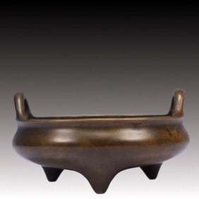 An Exquisite Bronze Double-Ears and Tripod Censer,Qing Dynasty, China,With