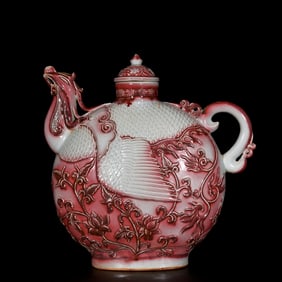 A Huge Underglaze-Red Flower and Phoenix Pattern Teapot