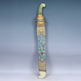 A Huge Cloisonne Inlaid White Jade Lotus and Eight Treasures Pattern