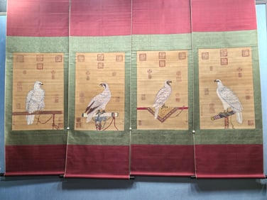 A Set of Chinese Vertical Scroll Ink Painting of Eagle on Silk