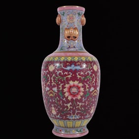 A Rare Famille-Rose Ruby Red-Glazed Flower Pattern Vase