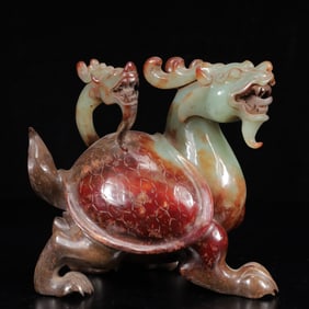 An Exquisite White Jade Dragon and Turtle Ornament