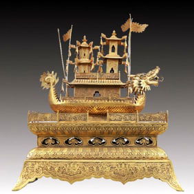 A Huge Gilt Bronze Dragon-Boat Ornament