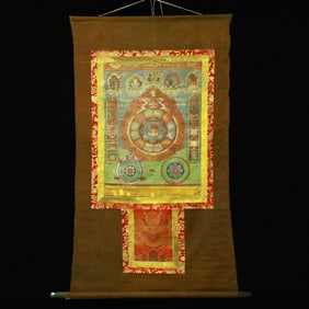 A Rare Brocade Painted Color Buddha Statue Tangka