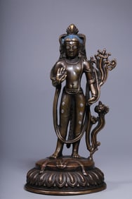 A Rare Alloy Copper Inlaid Silver Statue of Avalokitesvara