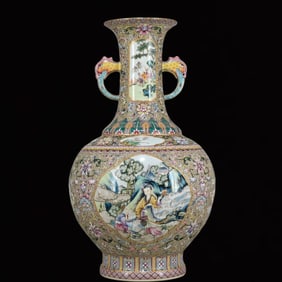 A Huge Enamel Figure Pattern Phoenix-Ears Vase