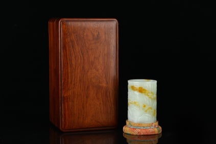 An Exquisite White Jade Landscape Pattern Brush Pot