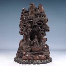 A Rare Eaglewood Landscape and Figure Pattern Ornament